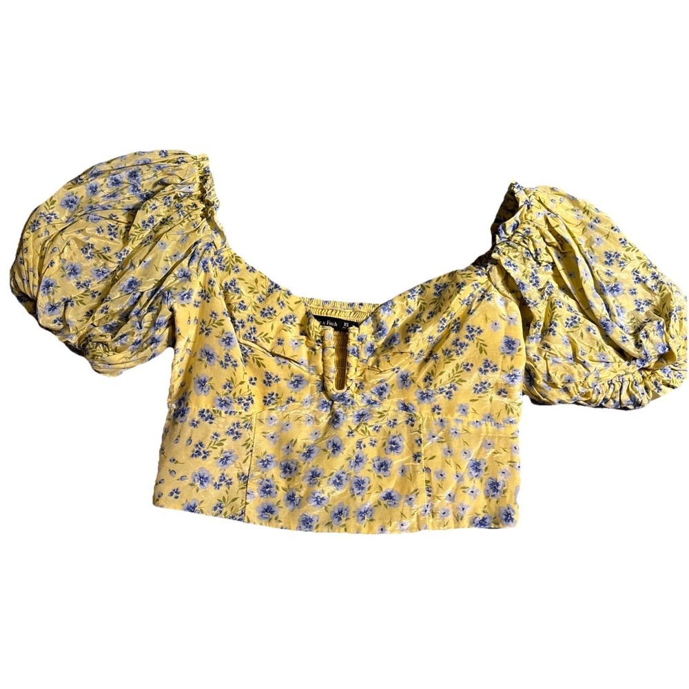Abercrombie & Fitch Cottagecore Women's Crop Top Yellow Floral Puff Sleeve Sz XS - Picture 1 of 7